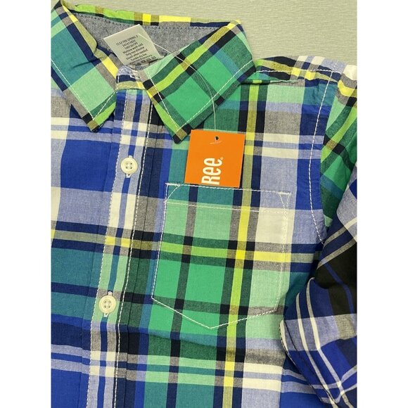 GYMBOREE Toddler Boy 2-Pcs Button Front Plaid Shirt 100% Cotton Blue/Green 3T - Picture 3 of 11